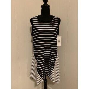 Sunny Leigh Womens Black White Striped Casual Dress Size Medium M New